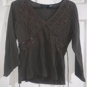 Vintage Mileage Back Tie Top With Sequin Details